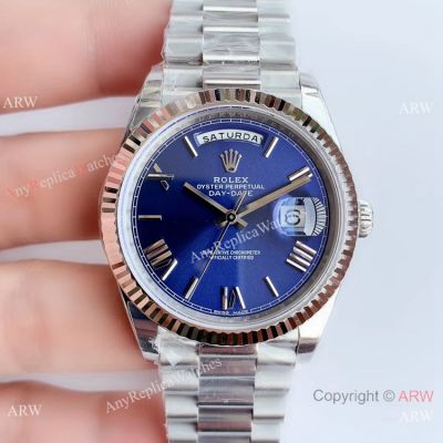 NEW Upgraded Copy Rolex DayDate ii Blue Face Stainless Steel President Watch V3